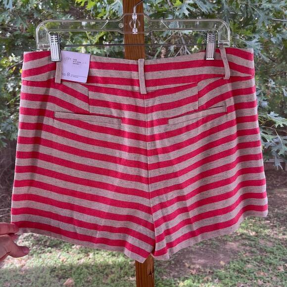 LOFT The Riviera Shorts Khaki And Pink Stripe Linen Blend Size 8. NEW - Picture 2 of 9